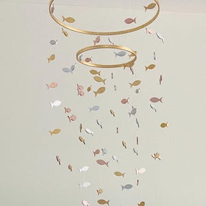 Big natural wood multicolored fishing mobile, marine crib mobile nursery, kids mobile, minimalist mobile, gender neutral mobile