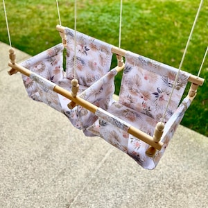 Twin Babies Fabric Swing. WEATHERPROOF Outdoor Garden Baby Swing with pillow and playing beads