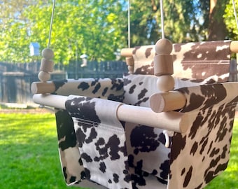 Brown Cow Print Baby Toddler Fabric Swing Minimalistic Baby