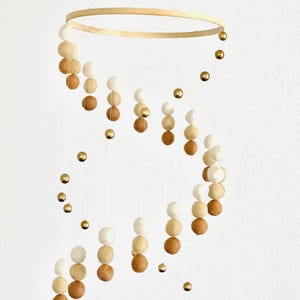 Gold silver balls and felt wool balls mobile, neutral felt pom pom mobile, felt ball mobile, minimalist mobile, boho nursery decor