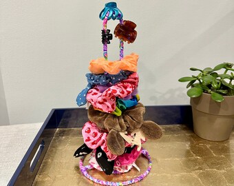 Fabric Covered Metal Scrunchie Hair Jaw Claw Clip/Hair Tie Holder, Organizer, Friendship Bracelet Holder.Girls Bedroom Bathroom Decor 12"x6"