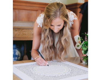 Pearl Lace with Delicate Flowers Ketubah, Modern Jewish Paper Cut Ketubah