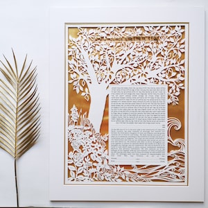 Ketubah "Geheimer Garten" | Scherenschnitt |  24K Blattgold vergoldet