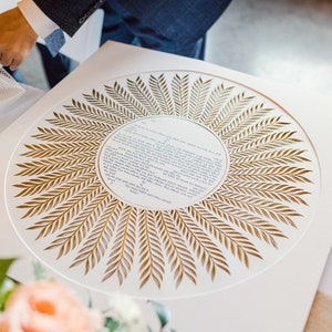 Contrato de matrimonio de Ketubah de oro, Ketubah hecho a medida, Ketuba cortado en papel, votos de boda, contrato de boda judío, votos de boda, arte de corte de papel