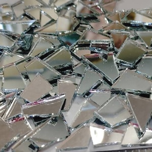 120 PIECES of ASSORTED cut shapes and sizes of real glass MIRROR mosaic tile pieces hand cut ready-to-use mosaic supply silver 3mm