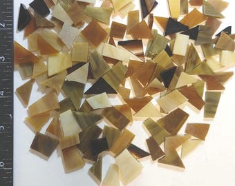 100 pieces of ASSORTED cut ready-to-use shapes and sizes of BROWN mix of streaky,opal, iridescent Stained glass pieces mosaic supply tiles