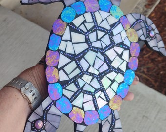 Sea turtle Mosaic with glass bead eyes gift wall hanging plaque art stained glass art tortoise wall decor S-46