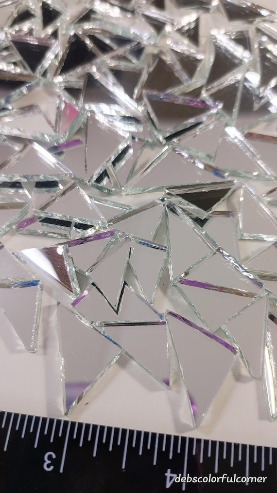 100 PIECES of TRIANGLE shape real silver glass mirror  ready-to-use hand cut assorted triangle sizes mirror mosaic supply 3mm
