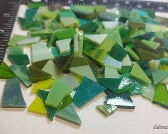 125 PIECES of cut ASSORTED ready-to-use GREEN mix streaky,iridescent solid opal Stained glass mosaic hand cut supply mosaic tiles