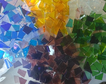 100 pieces of CATHEDRAL Stained glass pieces hand cut ready-to-use ASSORTED cut shapes sizes clear glass great for GOG supply pick a color