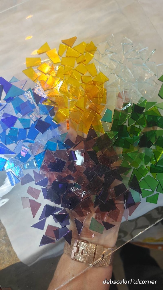 100 pieces of CATHEDRAL Stained glass pieces hand cut ready-to-use ASSORTED cut shapes sizes clear glass great for GOG supply pick a color