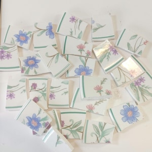 24 PIECES of ceramic China pieces hand cut assorted sizes flowers and leaves mosaic supply tiles pieces cut from China plate pieces C-28