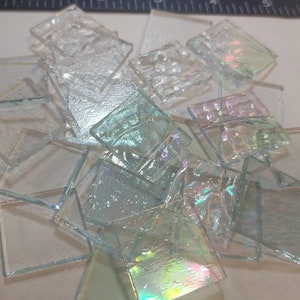 25 PIECES of assorted 1" square CLEAR Cathedral Stained glass background glass great for GOG supply art ready to use one inch pieces supply