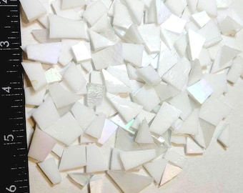 100 PIECES of WHITE ASSORTED pieces of cut-stained glass assorted cut sizes ready-to-use mosaic crafting supply project tile filler art 3mm