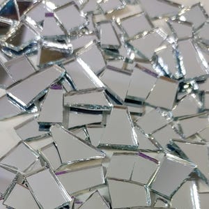 200 PIECES of ASSORTED shapes and sizes of real glass MIRROR mosaic tile pieces hand cut ready-to-use mosaic crafting supply silver 3mm