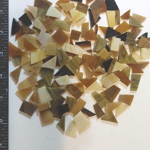 100 pieces of ASSORTED cut ready-to-use shapes and sizes of BROWN mix of streaky,opal, iridescent Stained glass pieces mosaic supply tiles