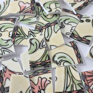 62 PIECES of ceramic china pieces hand cut assorted sizes design mosaic supply tiles pieces cut from china plate C-83