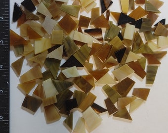 125 pieces of ASSORTED cut ready-to-use shapes and sizes of BROWN mix of streaky,opal, iridescent Stained glass pieces mosaic supply tiles