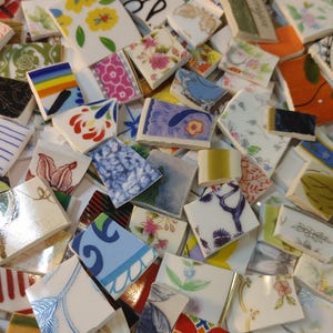 100 PIECES of ceramic fine china pieces hand cut ready-to-use nice sized cute designs mosaic supply tiles pieces cut from fine china plates