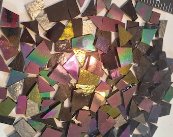 100 piezas de vidrio teñido iridiscente sólido SURTIDAS iridiscente NEGRO, formas y tamaños listos para usar, suministros de mosaico
