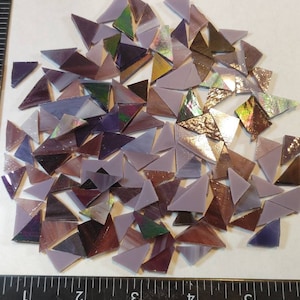 125 PIECES of purple ready to use streaky and iridescent, solid purple Stained glass TRIANGLES different hand-cut pieces mosaic supply tiles