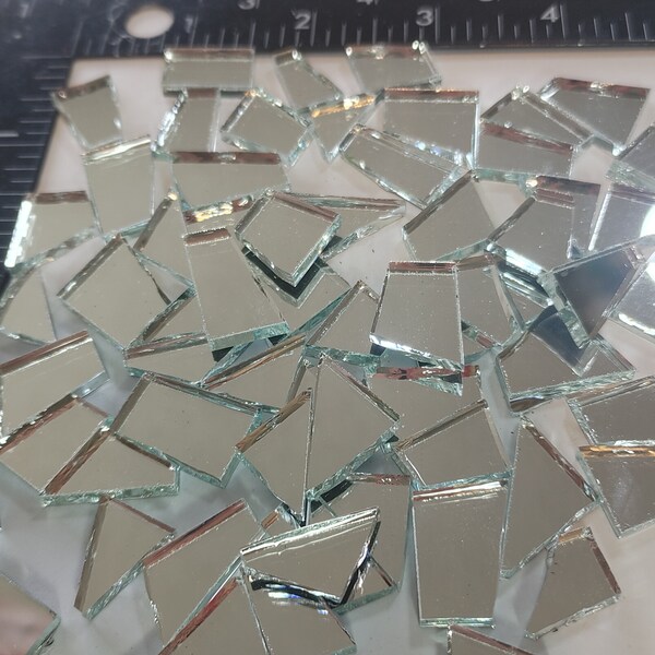 60 PIECES of ASSORTED cut shapes and sizes of MIRROR glass mosaic tile pieces hand cut ready-to-use mosaic crafting supply silver 3mm B-1