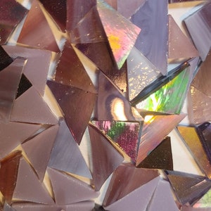 125 PIECES of purple TRIANGLES ready to use streaky, iridescent, solid purple Stained glass different hand-cut pieces mosaic supply tiles