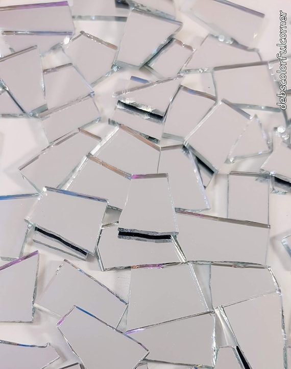 100 pieces of THIN MIRROR glass ASSORTED shape size pieces ready-to-use hand cut real glass silver mirror mosaic craft supply 2mm