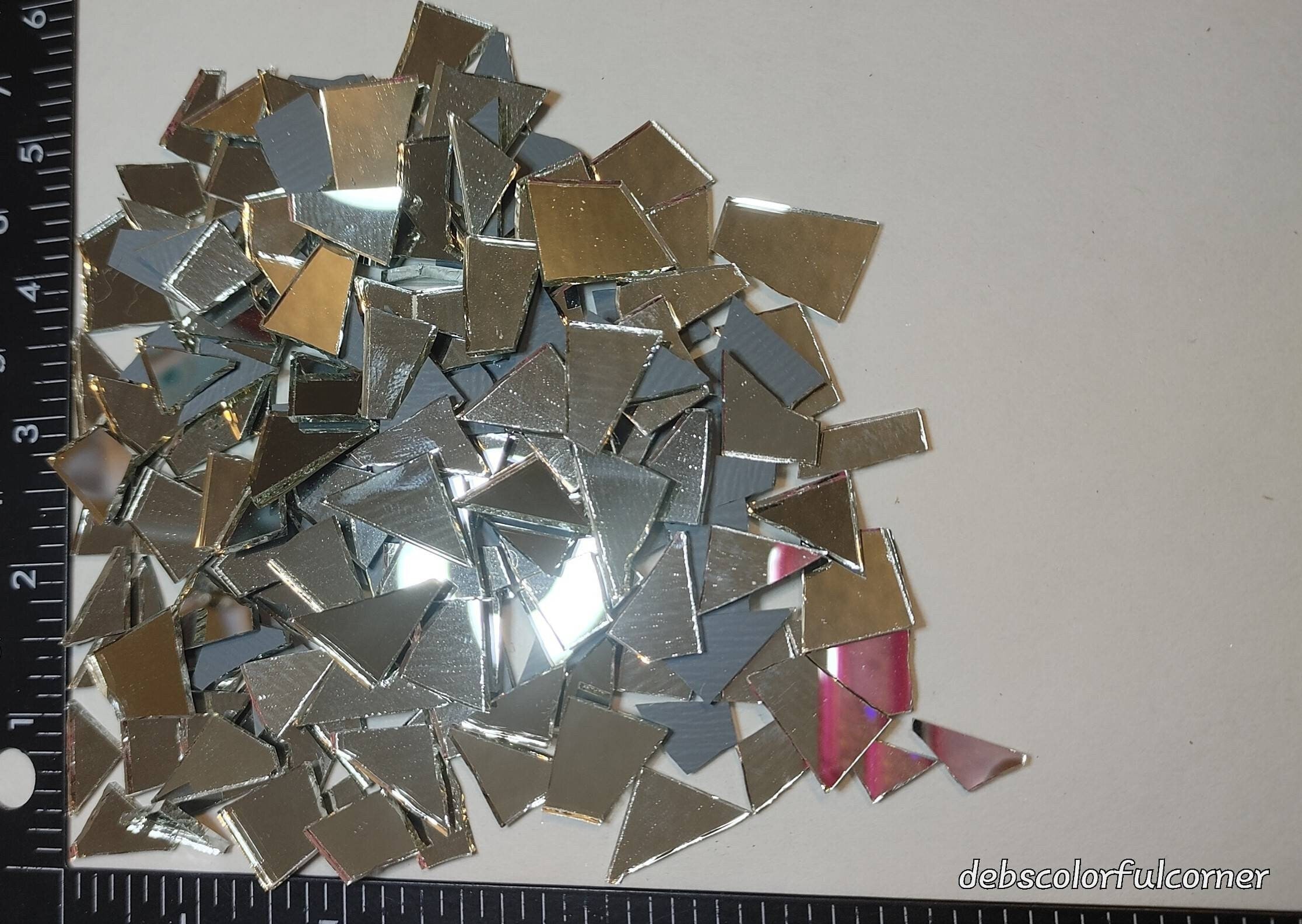 Over 125 Pieces of My THIN MIRROR Glass ASSORTED Shape Size Pieces  Ready-to-use Hand Cut Real Glass Silver Mirror Mosaic Craft Supply 2mm 