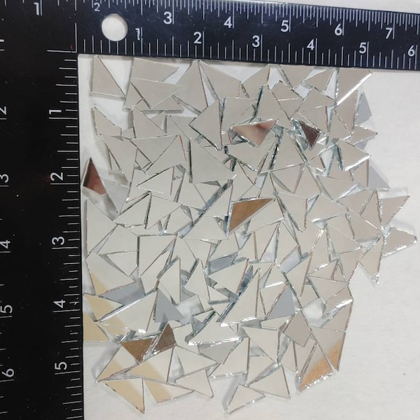 Over 125 PIECES of THIN glass real Mirror TRIANGLE shapes ready-to-use assorted size pieces hand cut triangles mosaic supply tiles 2mm thick