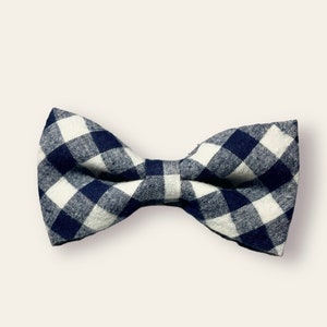 White and blue checkered tartan bow tie