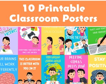 10 carteles imprimibles para el aula: arte mural motivacional y educativo (descarga digital)