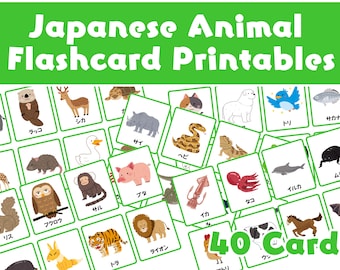 Aprenda los nombres de los animales en japonés con katakana / 40 tarjetas didácticas / Tarjetas lindas y educativas / Tarjetas para aprender idiomas