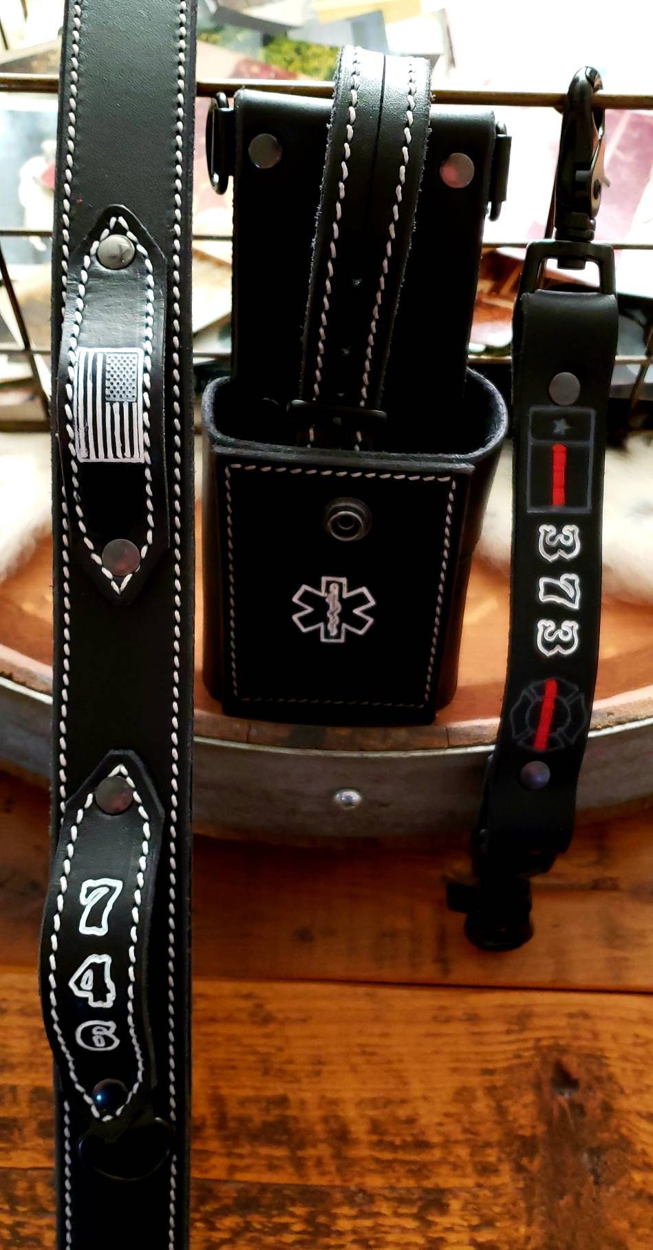 Premium Savage Ghost Leather Firefighter Radio Strap WITH radio bucket - Unleash the Beast