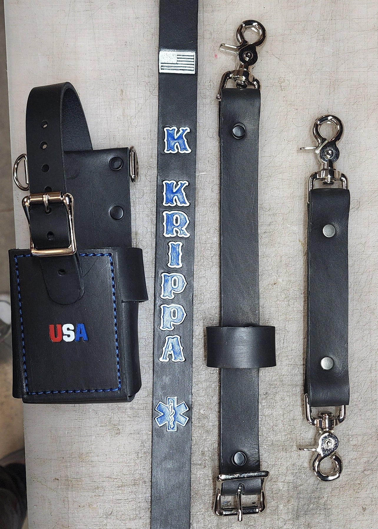 NY Style Custom Leather Firefighter Radio Strap WITH Radio Bucket: Superior Quality for First Responders