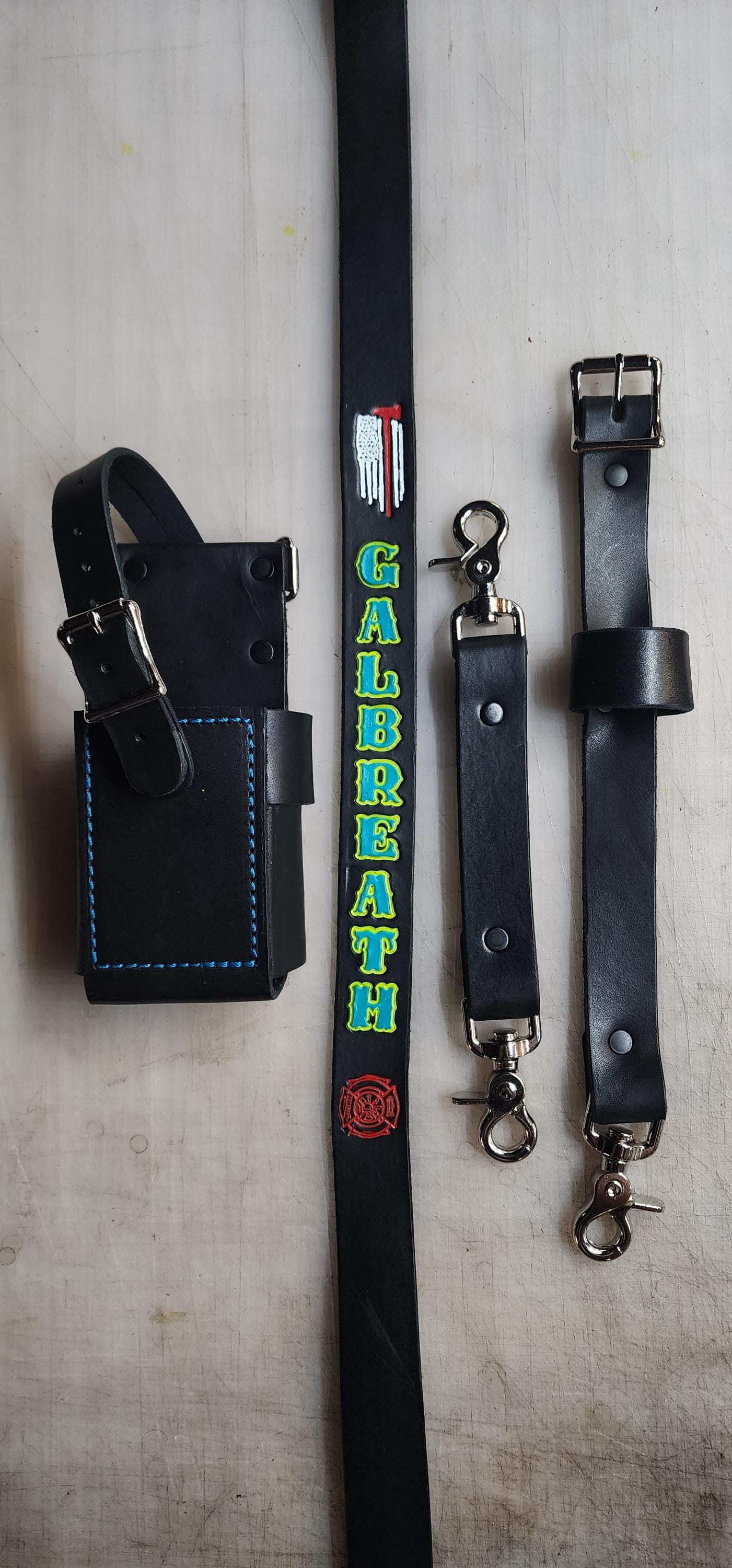 NY Style Custom Leather Firefighter Radio Strap WITH Radio Bucket: Superior Quality for First Responders