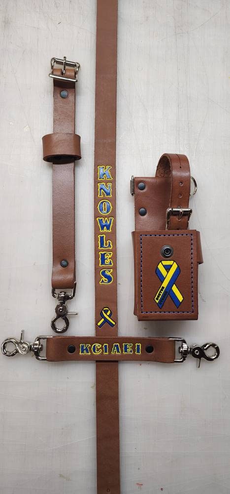 NY Style Custom Leather Firefighter Radio Strap WITH Radio Bucket: Superior Quality for First Responders