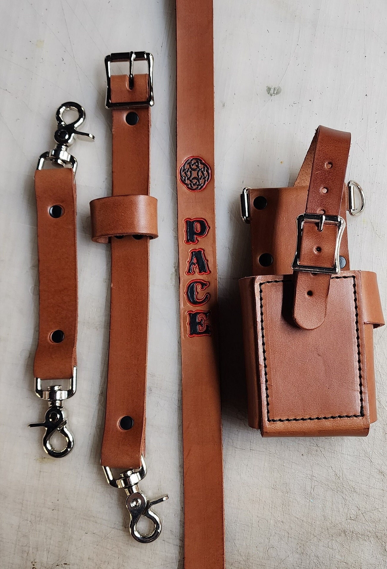 NY Style Custom Leather Firefighter Radio Strap WITH Radio Bucket: Superior Quality for First Responders