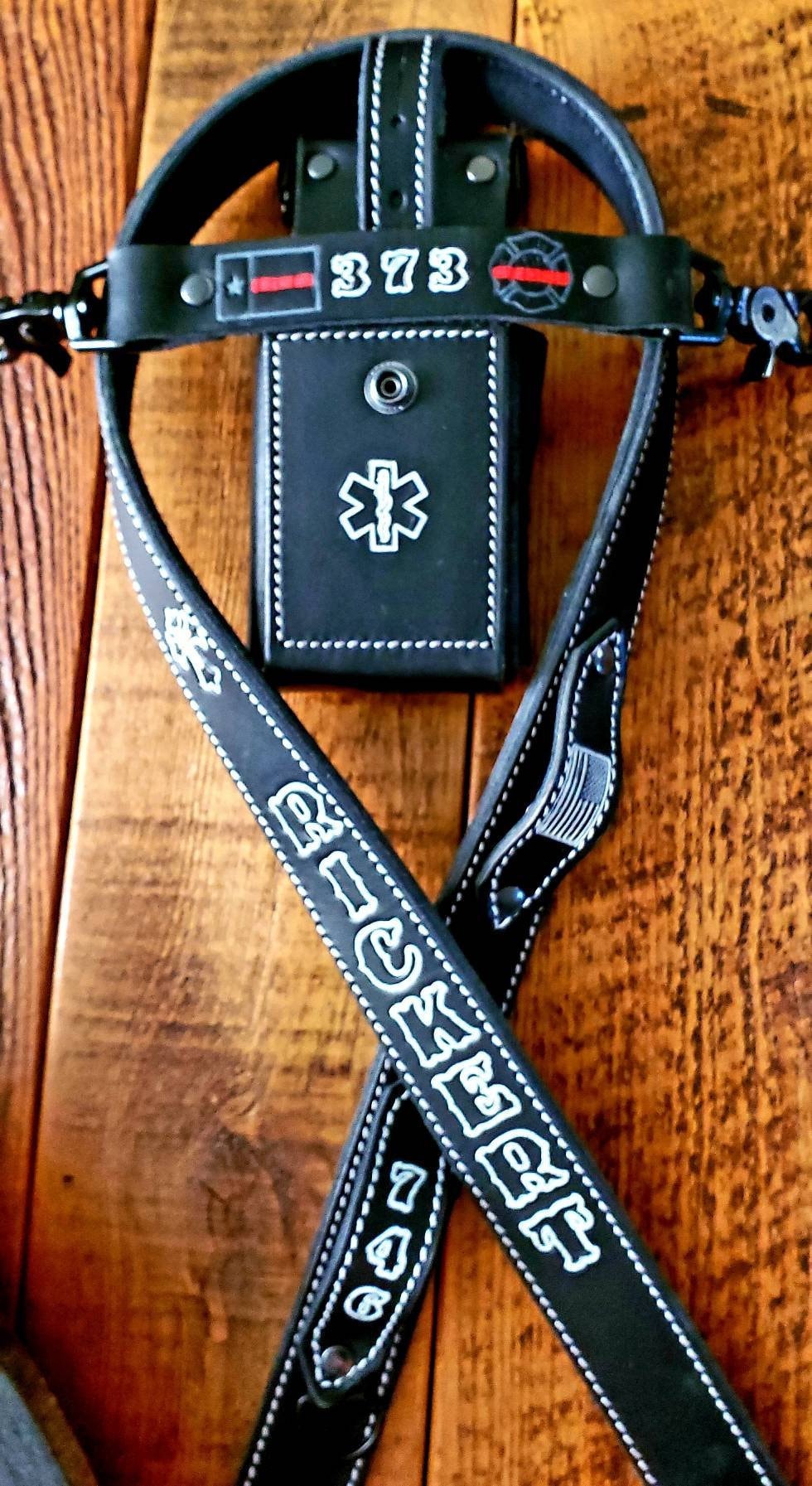 Premium Savage Ghost Leather Firefighter Radio Strap WITH radio bucket - Unleash the Beast