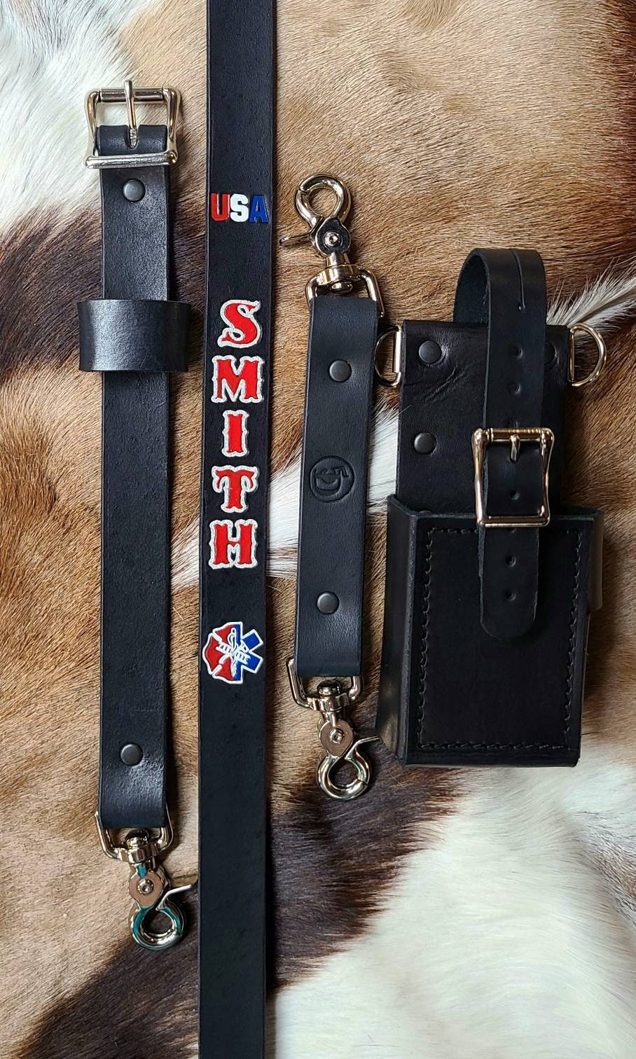 NY Style Custom Leather Firefighter Radio Strap WITH Radio Bucket: Superior Quality for First Responders