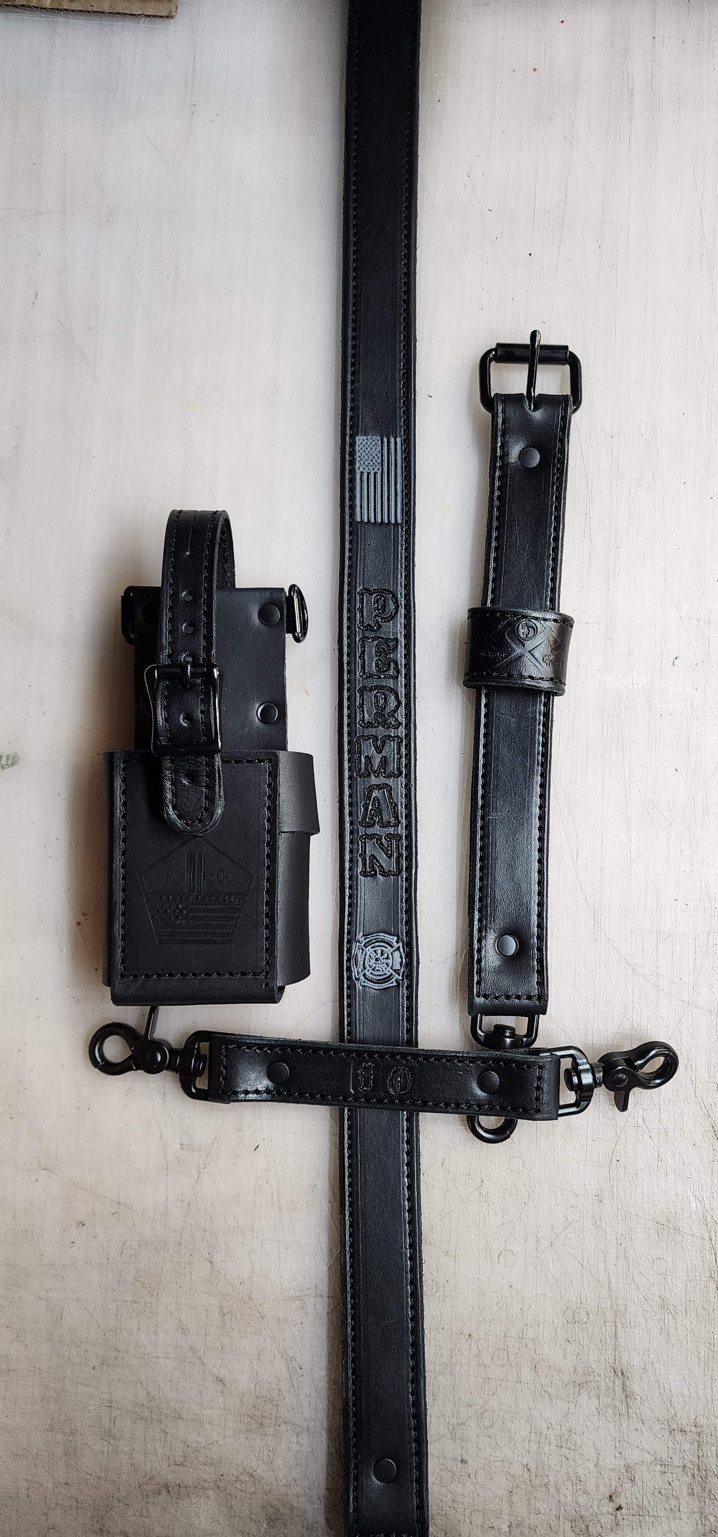 Premium Savage Ghost Leather Firefighter Radio Strap WITH radio bucket - Unleash the Beast