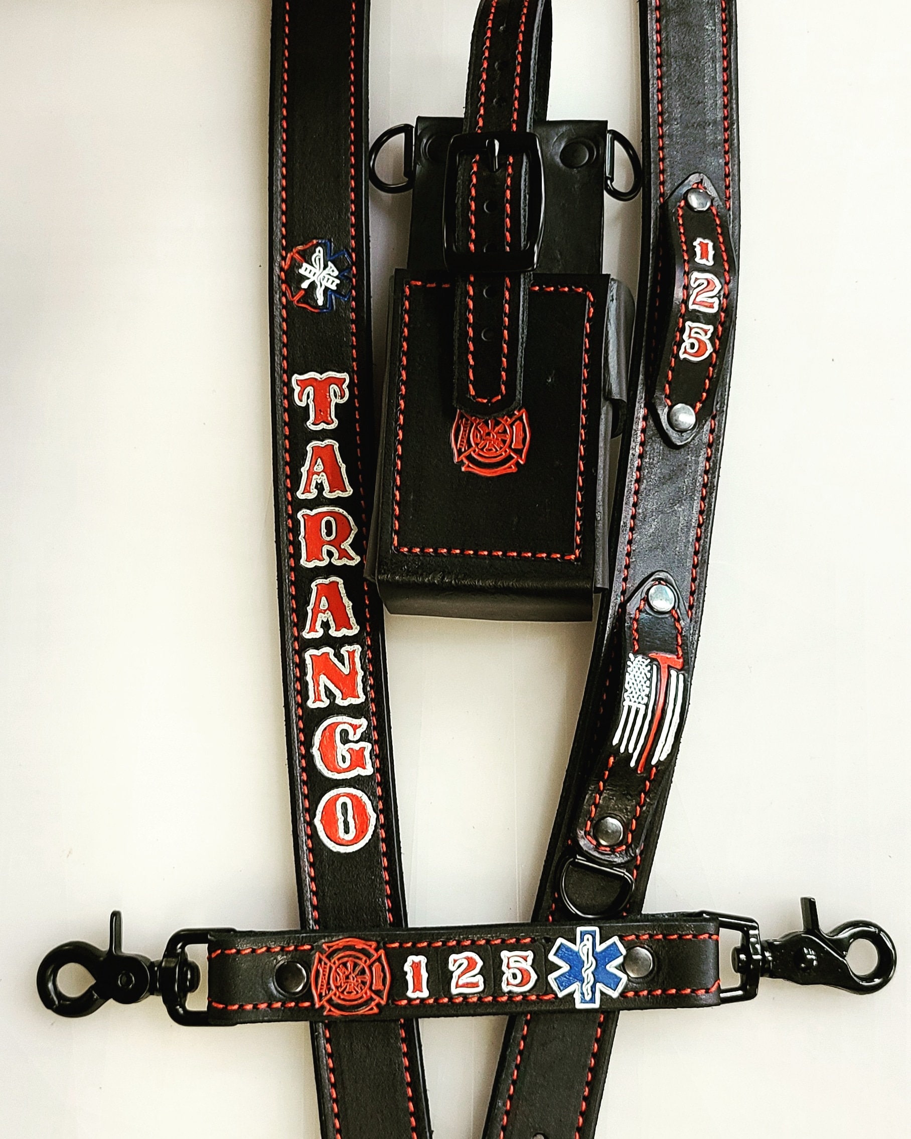 Premium Savage Ghost Leather Firefighter Radio Strap WITH radio bucket - Unleash the Beast