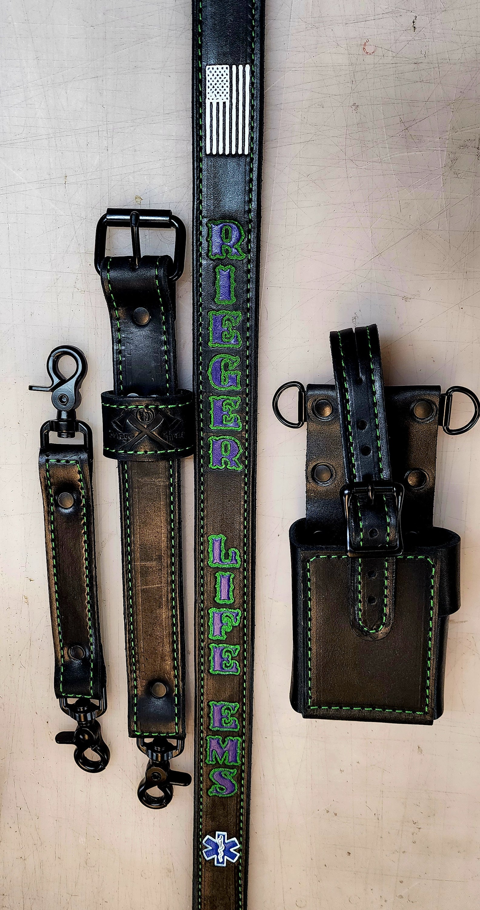 Premium Savage Ghost Leather Firefighter Radio Strap WITH radio bucket - Unleash the Beast