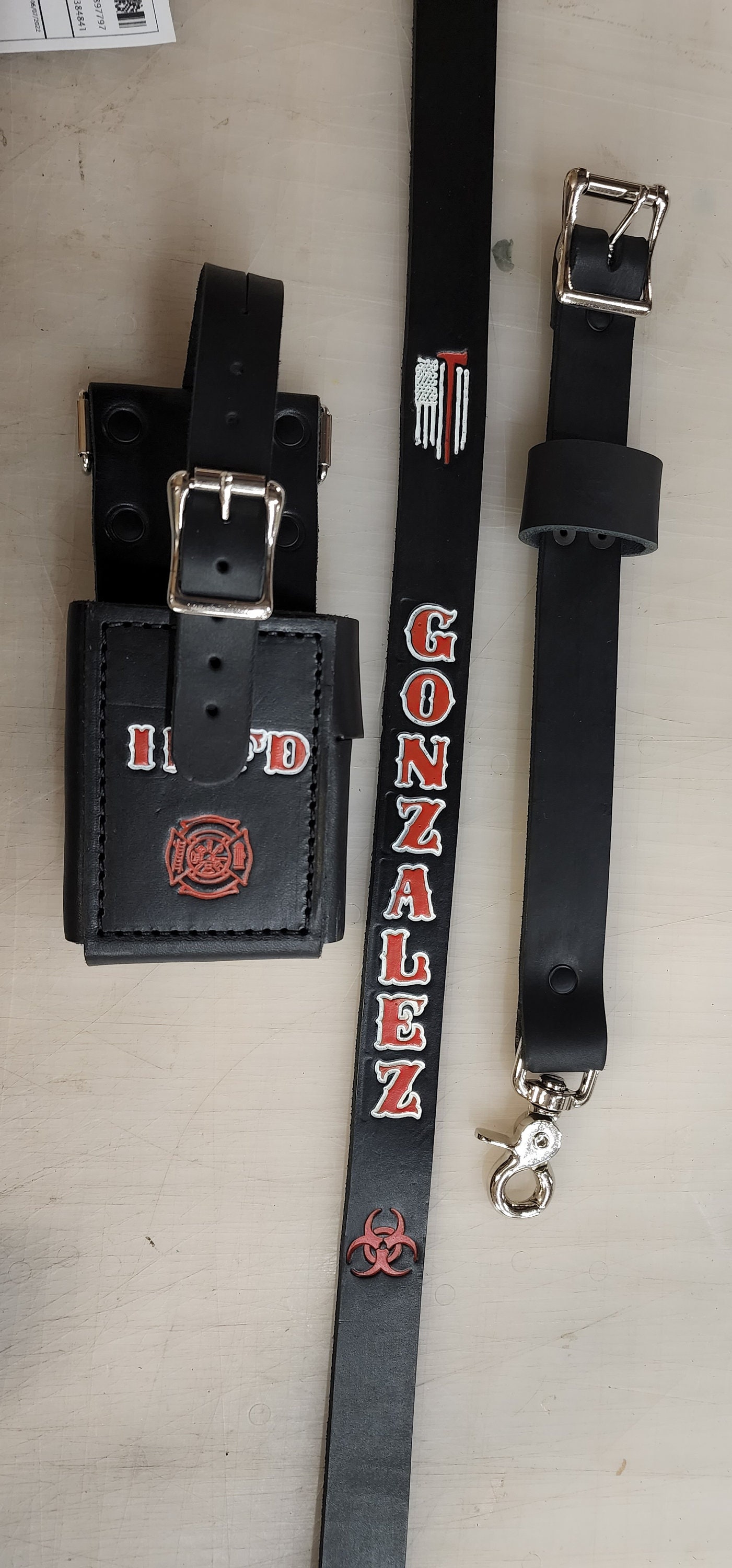 NY Style Custom Leather Firefighter Radio Strap WITH Radio Bucket: Superior Quality for First Responders