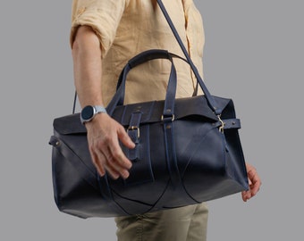 Monogrammed Leather Duffle Bag: Personalized Travel Bag for Men