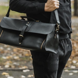 Handgefertigte Werkzeugtasche aus schwarzem Leder für Männer, Jubiläumsgeschenk für Handwerker