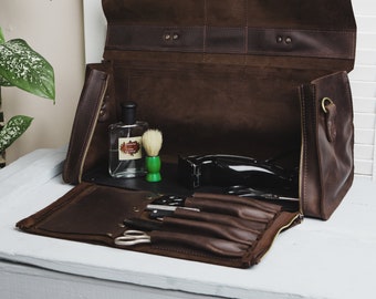 Vintage Leder Werkzeugtasche - Professioneller Organizer für Friseur und Friseur, Werkzeug Taschen, Individuelles Geschenk für Männer, Friseur Geschenkbeutel