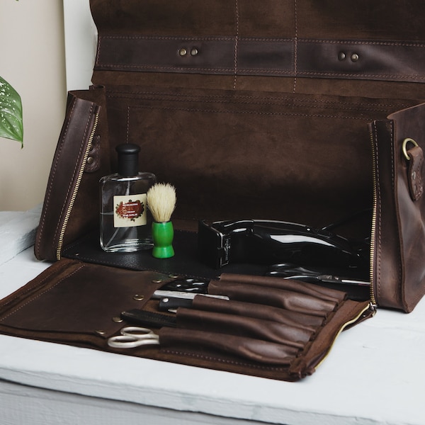 Vintage Leder Werkzeugtasche - Professioneller Organizer für Friseur und Friseur, Werkzeug Taschen, Individuelles Geschenk für Männer, Friseur Geschenkbeutel