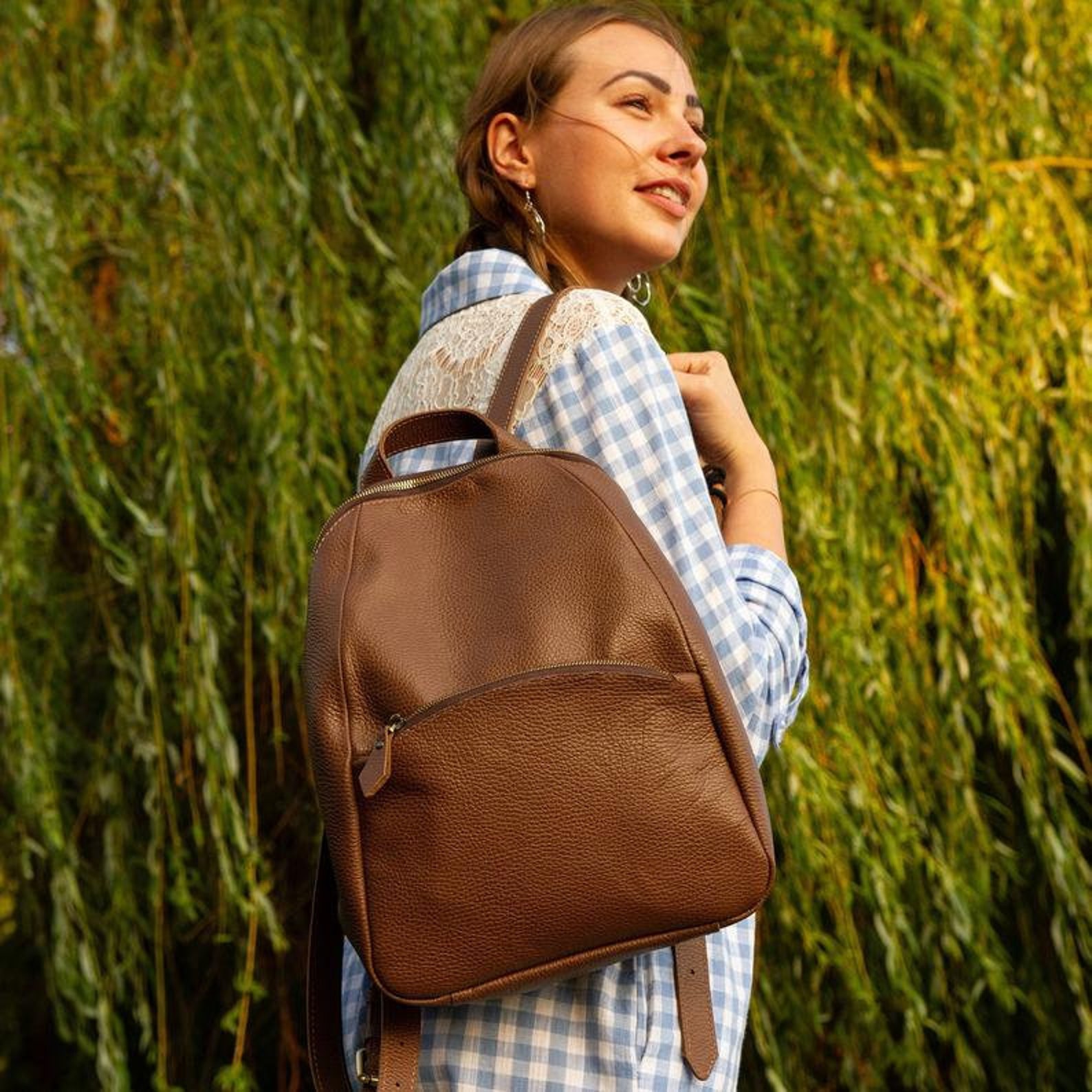 Cute Leather Backpack Small Backpack Purse Natural Leather Etsy