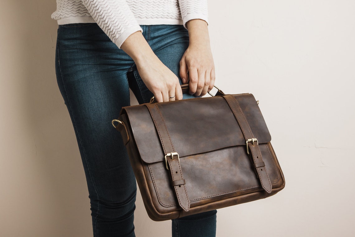 Laptop Messenger Bag Leather Messenger Bag Work Briefcase Etsy